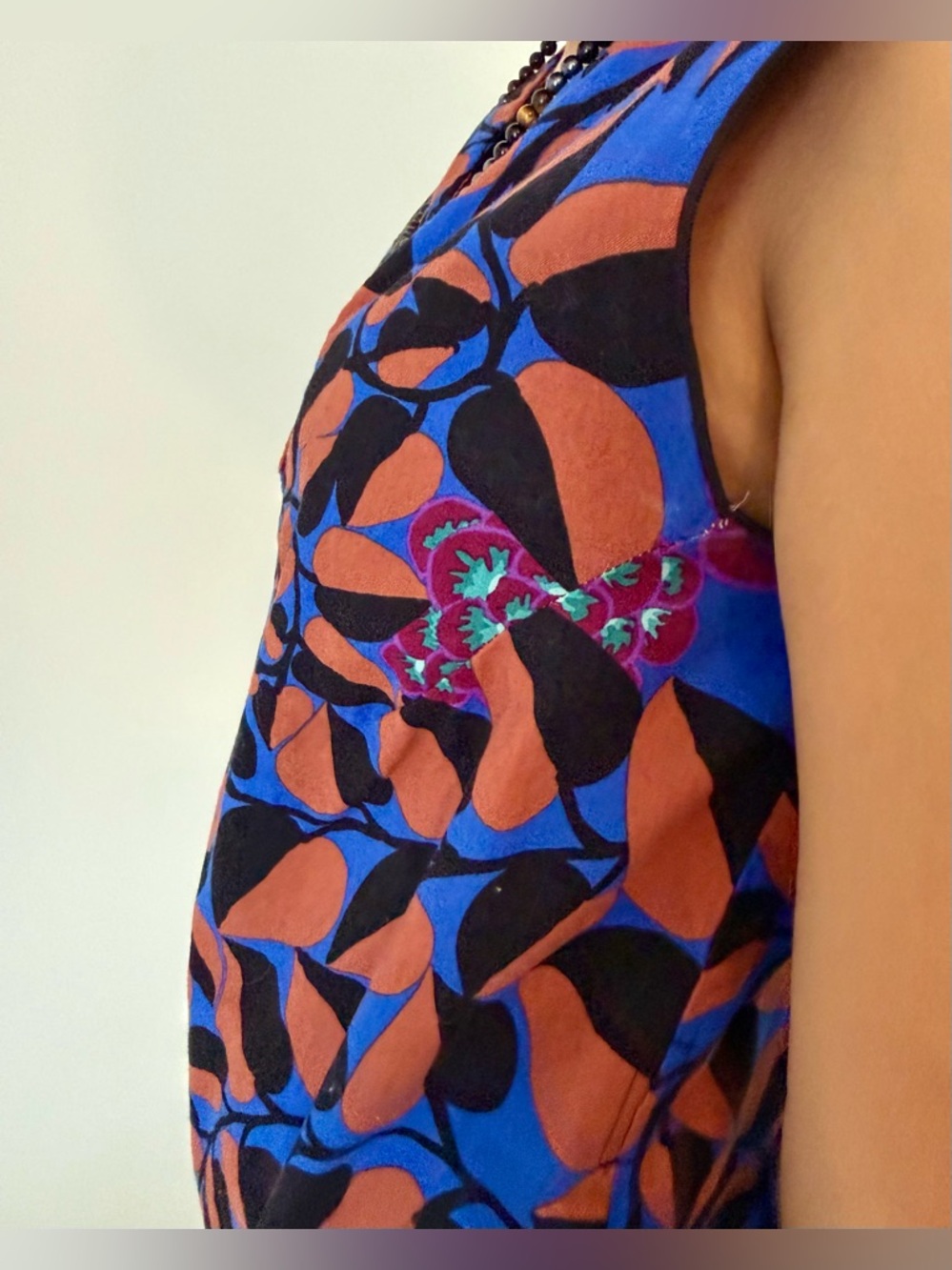 Kara-Line Blue & Rust Leaf-Print Midi Dress - Picture 3 of 6